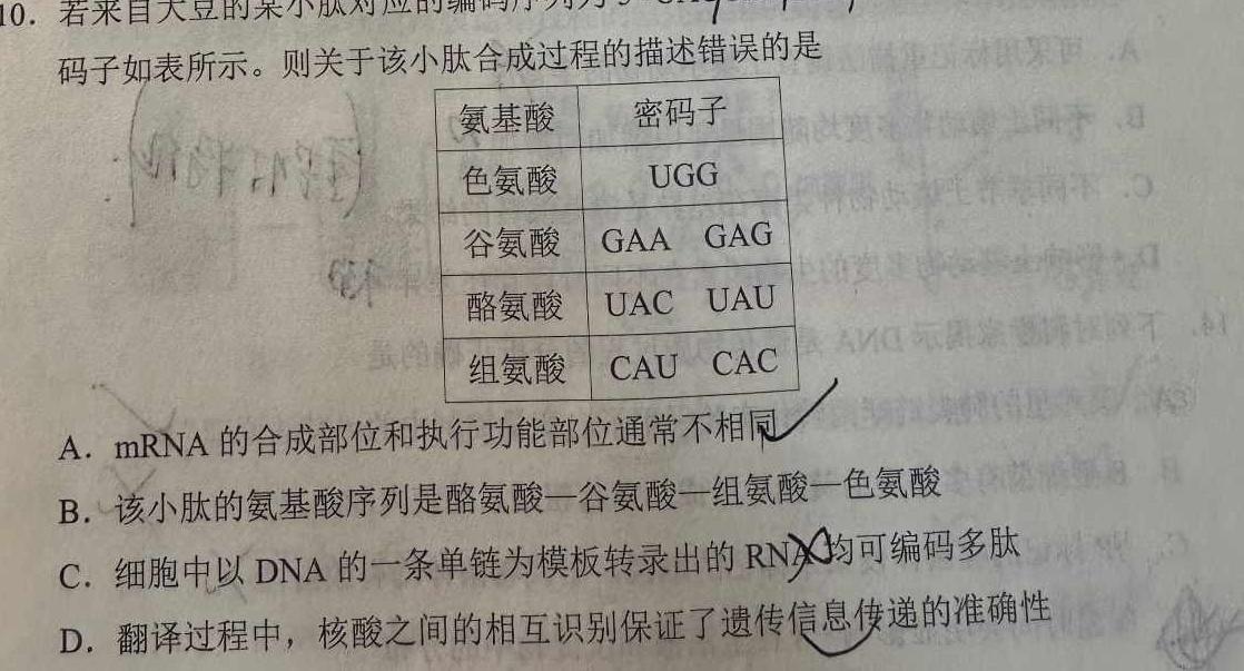湘豫名校联考 2022-2023学年高一(下)5月阶段性考试生物