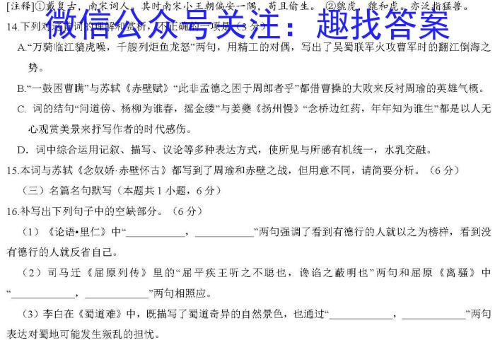 2022-2023学年安徽省高一年级学情调研考试(23-519A)语文