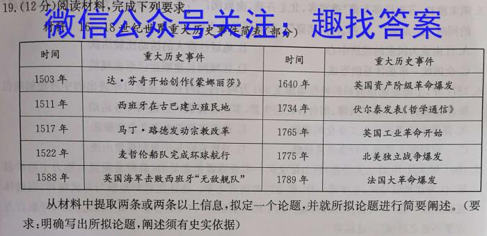 皖江名校联盟2023届高三下学期5月联考[G-023]历史