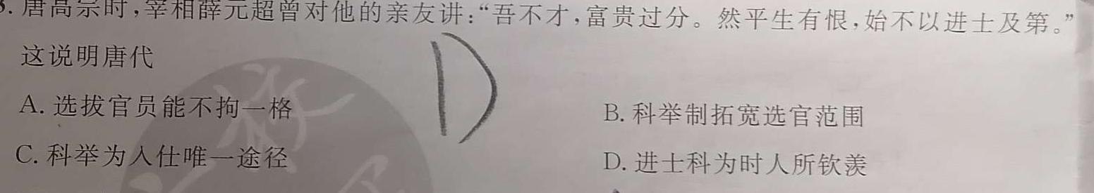 河池市2023年春季学期高二年级期末教学质量检测历史