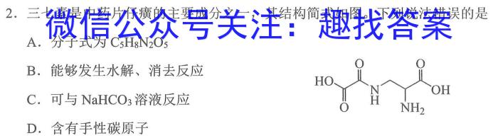 新高中创新联盟T0P二十名校高二摸底调研考试(232585D)化学