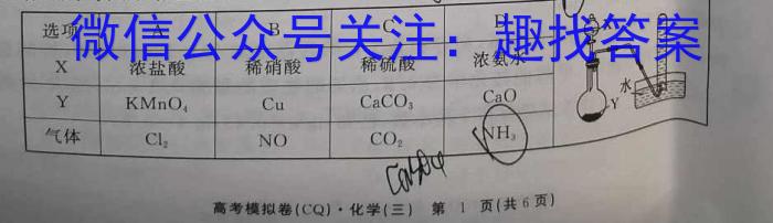 2023年安徽省初中毕业学业考试冲刺试卷(一)化学