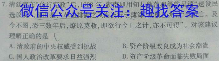 2022-2023学年安徽省九年级教学质量检测（八）历史