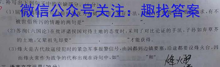 2023年安徽省初中学业水平考试 冲刺(一)语文