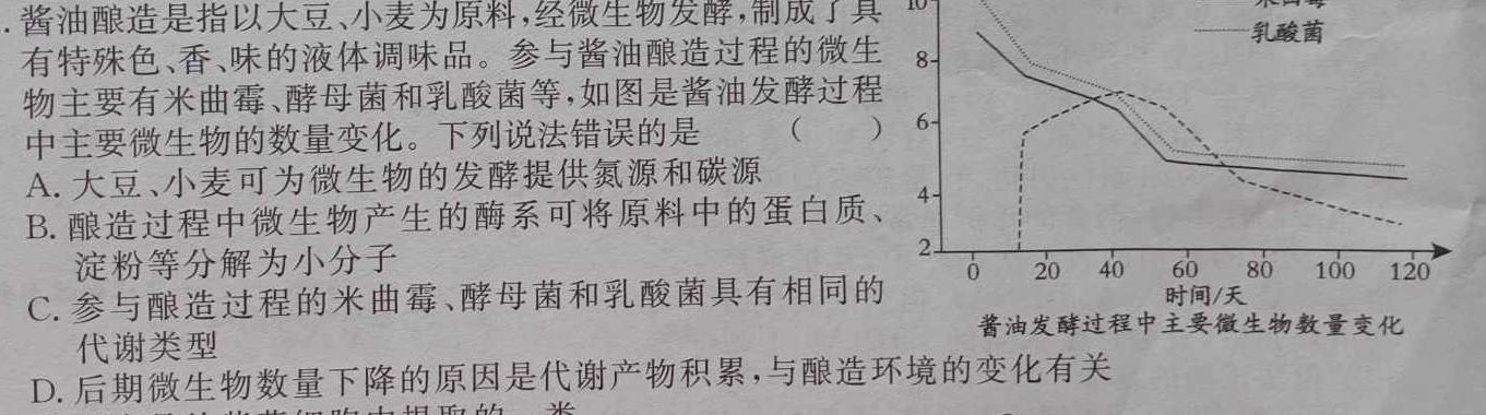 九师联盟 2022-2023学年江西省高一5月联考生物