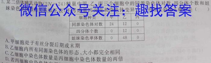 2023年高考全国甲卷数学(理)真题生物