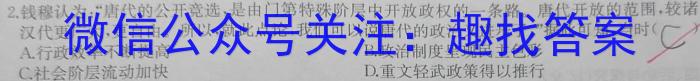 2023届陕西省九年级教学质量检测(✰)历史试卷