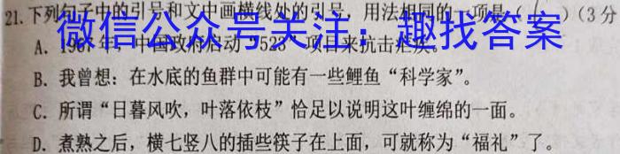 陕西省2023年九年级教学质量检测A（黑色◇）语文