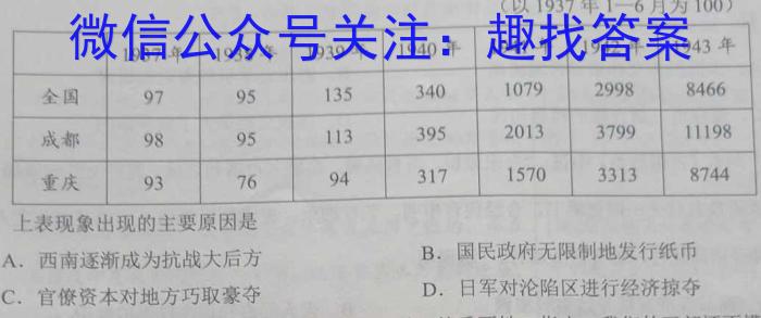 怀化市2023年上期高二年级期末考试试题历史