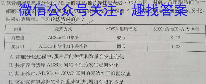 贵州省2023届高三高考考前适应性考试生物