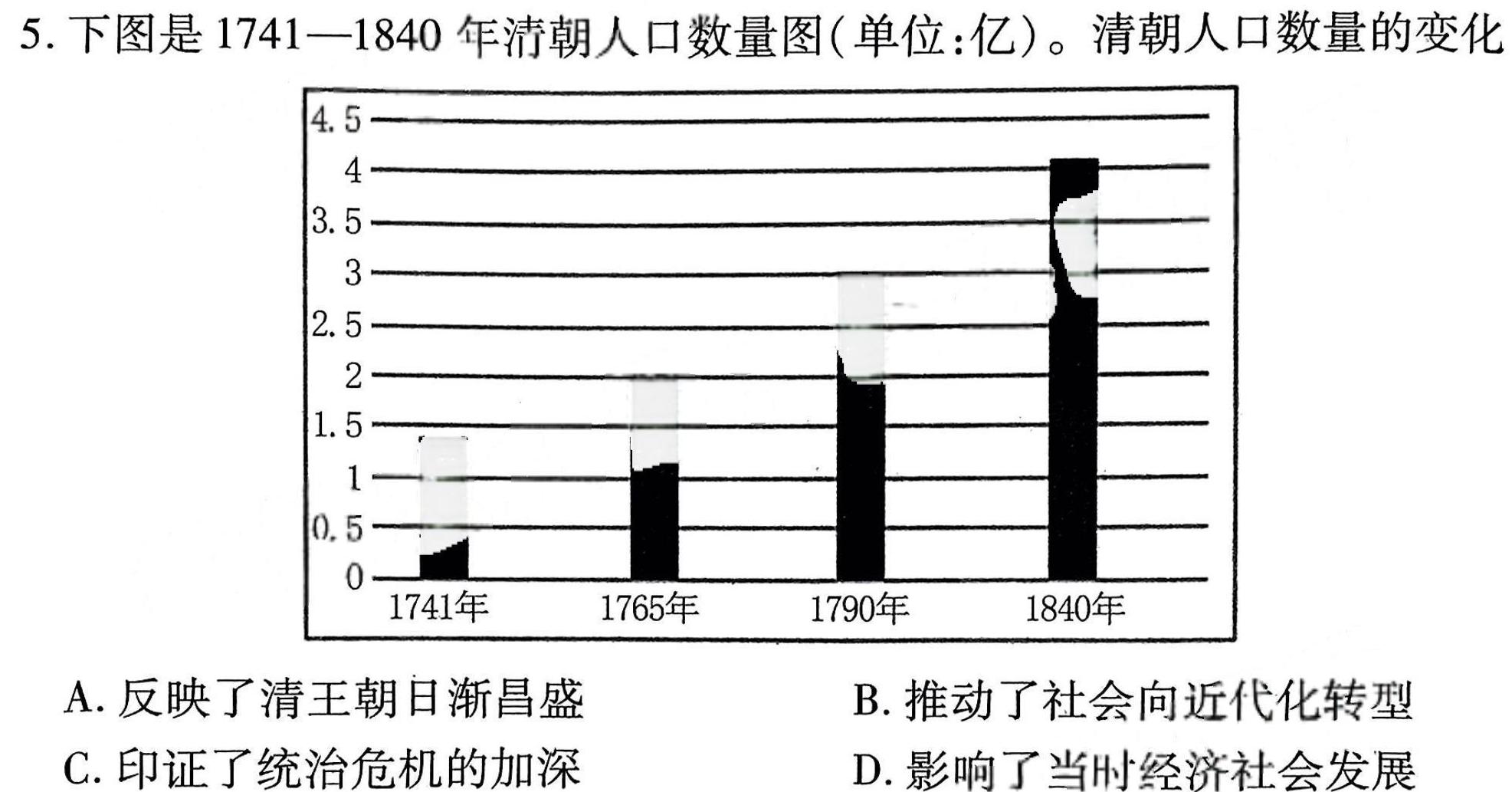 衡中同卷 2022-2023学年度下学期高三年级一模考试历史
