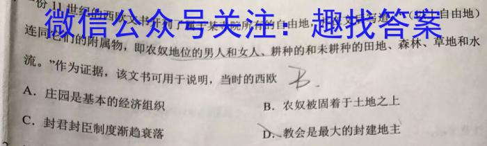 九师联盟2022~2023学年高二摸底联考语文(L)历史