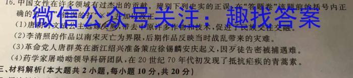 2022-2023学年安徽省高二年级学情调研考试(23-519B)历史