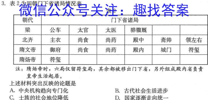 陕西学林教育 2022~2023学年度第二学期七年级第二次阶段性作业历史