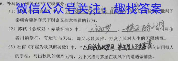 文德中学2023年高二年级(下)学期第三次月考(23627B)语文
