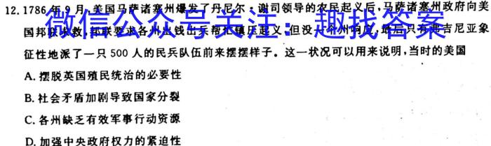 2022-2023学年安徽省九年级教学质量监测（八）历史