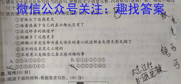 安徽省2023年中考导航总复习三轮模拟（一）语文