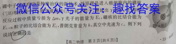 2023年广西示范性高中高二联合调研测试(2023.6)l物理