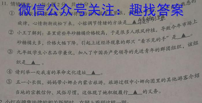 安徽省淮南市2022-2023学年（下）八年级期末监测政治1