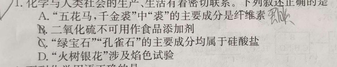 河南省驻马店市2022~2023学年度高二第二学期期终考试化学