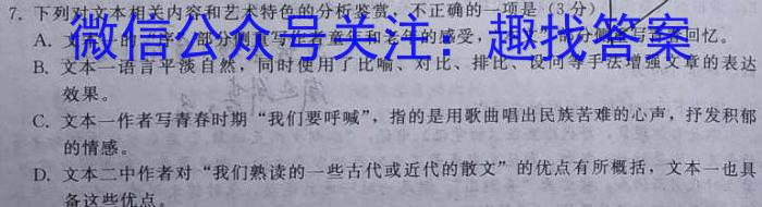 炎德英才 名校联考联合体2023年春季高二期末联考暨新高三适应性联合考试(6月)语文