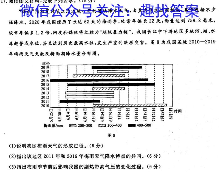 1号卷·2023年A10联盟高二年级(2021级)下学期6月学情调研考试地理.