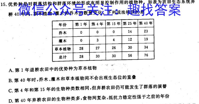 湖南省2023年上学期高一期末生物