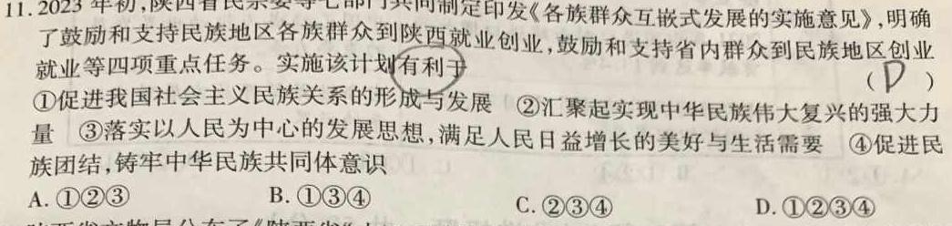 2024届陕西省考前冲刺(9199C-SN)(5月)思想政治部分