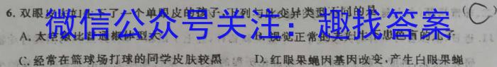 九师联盟2022-2023学年高三教学质量检测（开学考）生物试卷答案