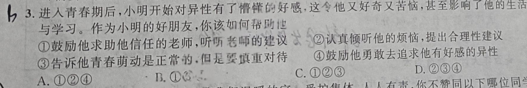 山西省2024届太原市成成中学校（晋源校区）初三年级学情诊断（二）思想政治部分