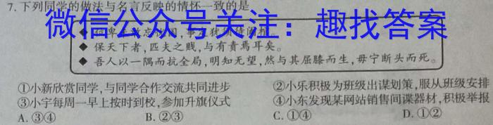 衡水金卷先享题调研卷2024答案(JJ·A)(三3)政治~