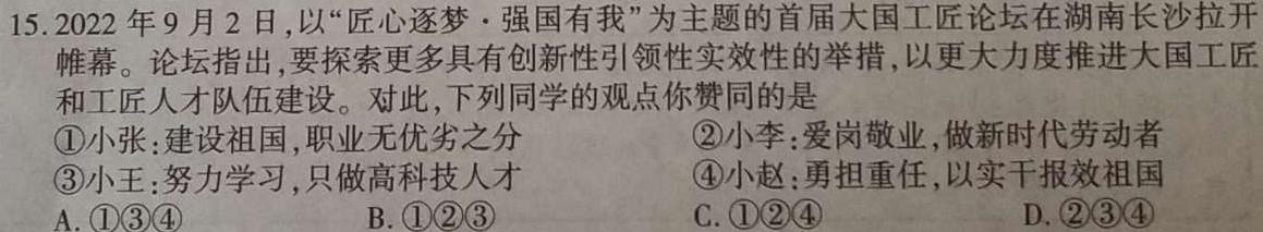 【精品】2024届名校之约中考导向总复习模拟样卷 二轮(四)思想政治