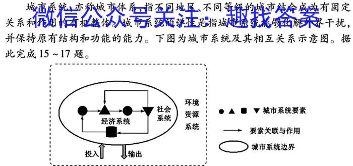 全国大联考2024届高三第二次联考（新高考Y）地理.