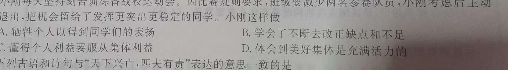 甘肃省2024年陇南市中考模拟联考卷（三）思想政治部分