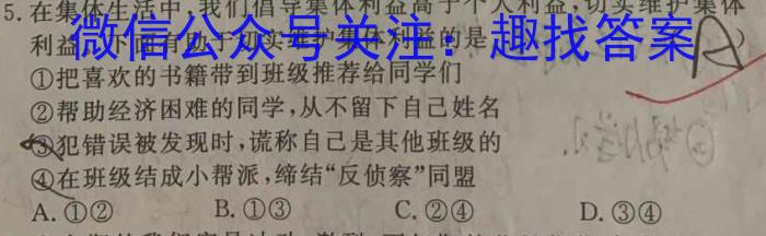 安徽省2023~2024九年级阶段诊断 R-PGZX F-AH(一)政治~