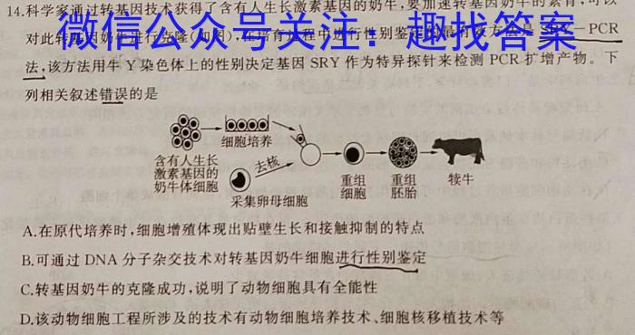 ［河北大联考］河北省2025届高二年级9月联考生物试卷答案