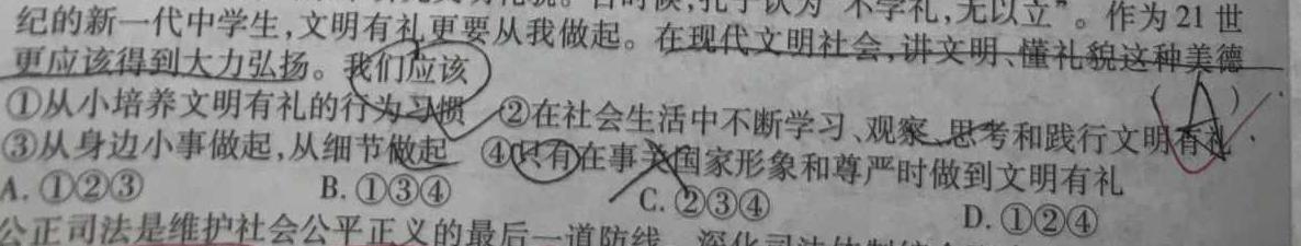2024年湖南省普通高中学业水平合格性考试高一仿真试卷(专家版三)思想政治部分