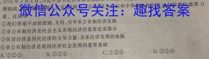 安徽省2024届同步达标自主练习·九年级第二次（期中）政治~