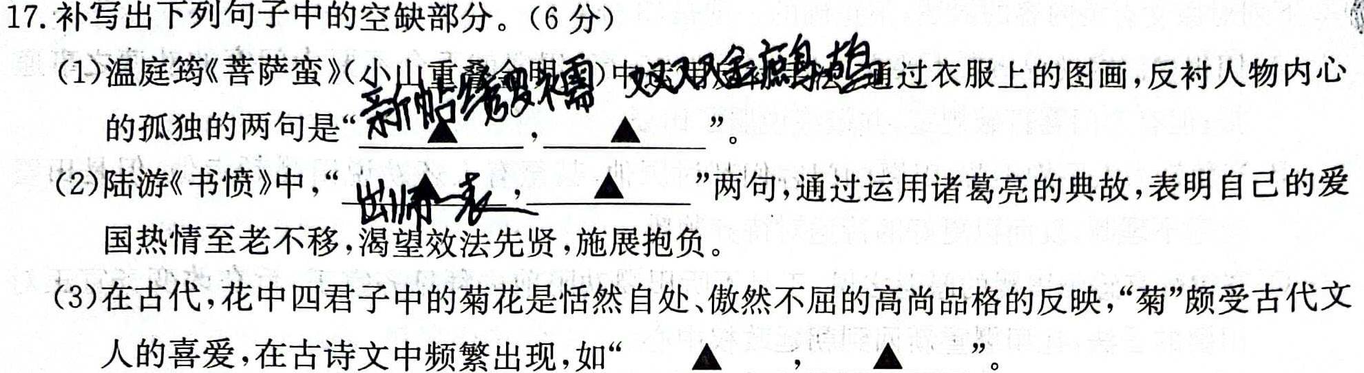 河南省信阳市2023-2024学年度八年级上学期第一次月考质量检测语文