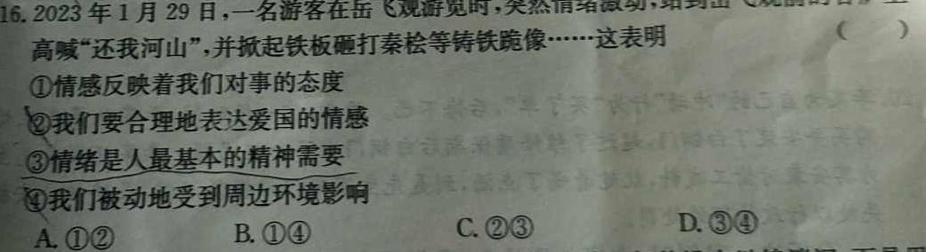 2023-2024学年度上学期高三年级自我提升四(HZ)思想政治部分