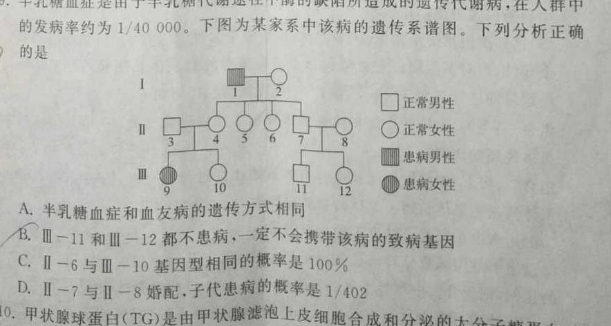 2024届湖北省部分名校高三新起点8月联考生物
