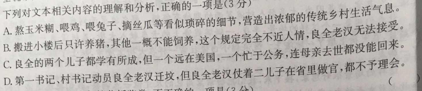 安徽省2023~2024学年安徽县中联盟高二10月联考(4048B)语文
