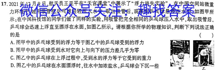 江西省2024届九年级《学业测评》分段训练（一）l物理