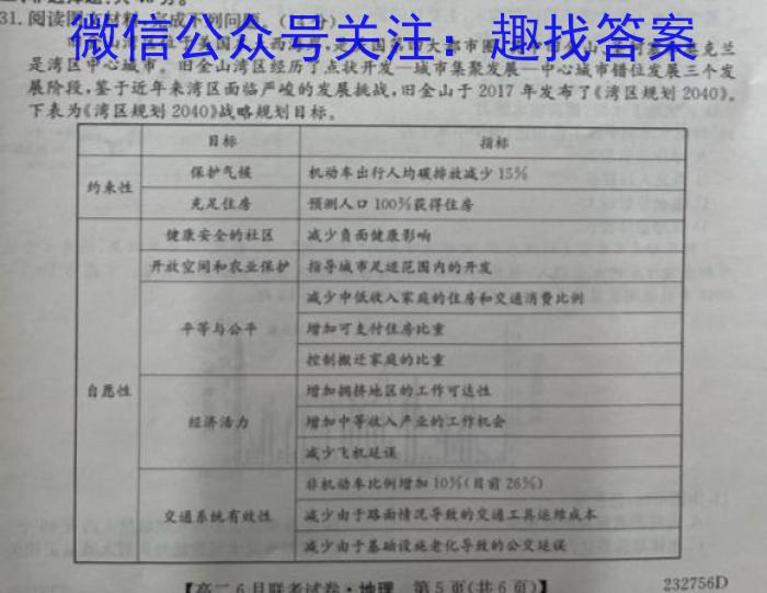 黑龙江2022~2023学年度下学期高二期末联考试卷(232760D)地.理