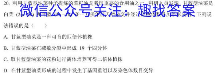 九师联盟2022-2023学年高三教学质量检测（开学考）生物试卷答案