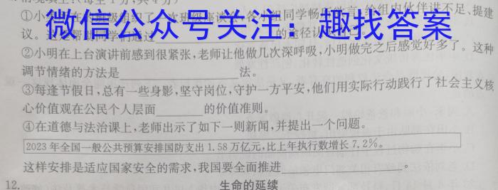 河南省2023-2024学年度第一学期九年级阶段性测试卷（3/4）政治~