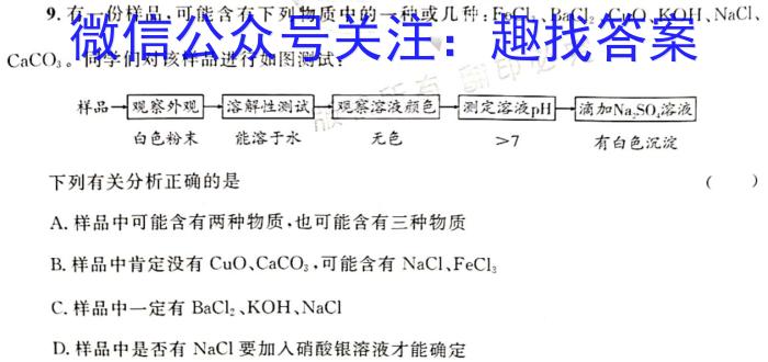 3陕西省西安市工业大学附属中学2023-GD-九年级开学考试化学