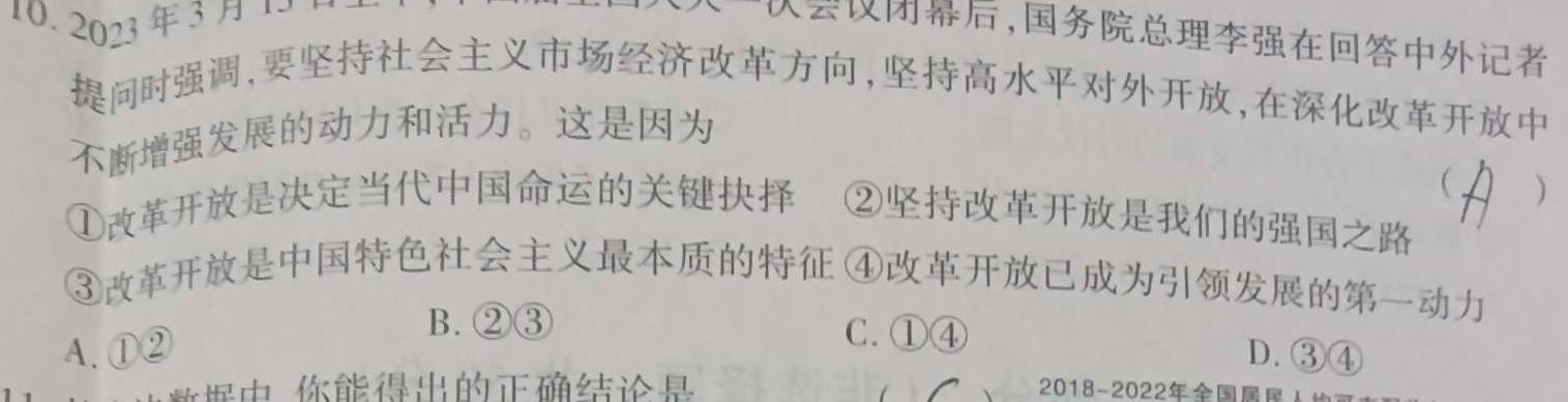 2023年陕西省九年级教学质量检测(三角)思想政治部分