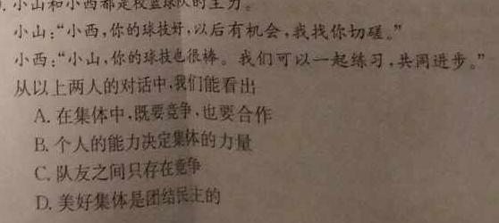 河南省某校2023-2024学年第一学期九年级第三次月考试卷（X）思想政治部分