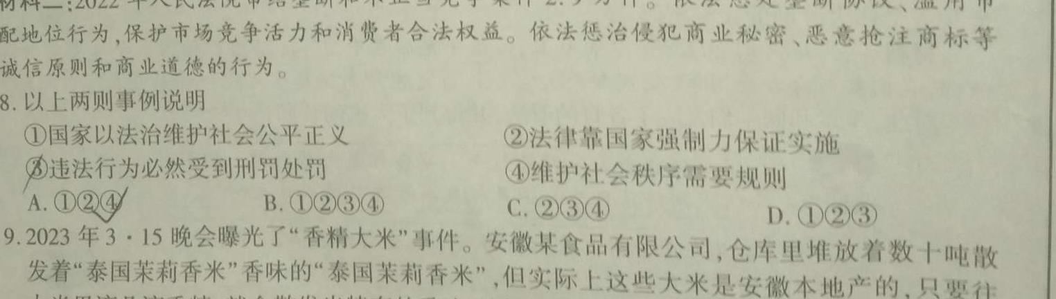 【精品】陕西省阎良区2024年初中学业水平考试模拟卷(三)3思想政治